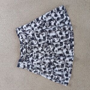 LOFT Black & White Monochrome A-Line Linen Mini Skirt With Belt And Side Pockets